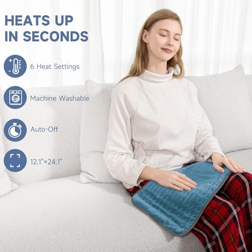 Electric Heating Pad for Back and Shoulder Pain Relief, Soft Heat Blanket with 6 Heat Levels & 4 Timers, Moist/Dry Heat, Auto Shut-Off, Washable Heat Pad, Ideal Gifts for Men & Dad