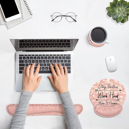 Britimes Ergonomic Mouse Pad Set with Wrist Rest, Rose Pink Gold