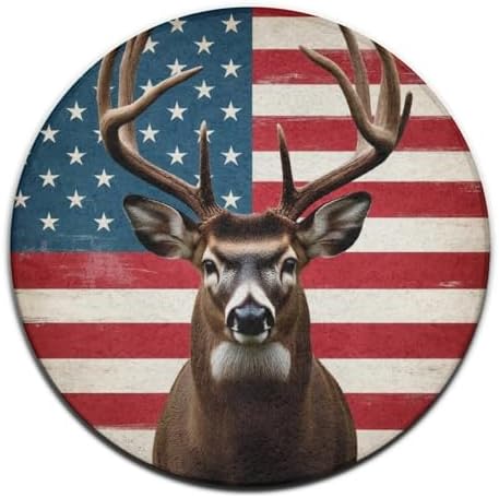 Large Machine Washable Circular Rugs, Home Decor Round Mat for Living Room Sofa Office American Flag Deer