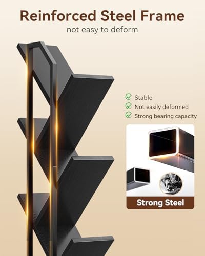 Casaottima Tree Bookshelf with LED Lights, 6-Tier Small Bookshelf, Black