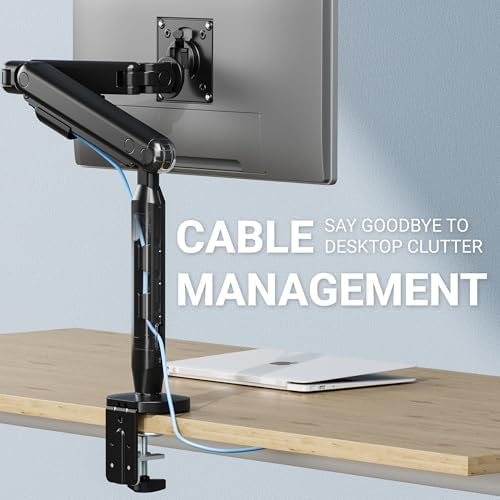 Hexcal Single Monitor Arm, Up to 35 inches Monitor Mount, 11 kg (24.2 lbs) with Built-in Cable Management and Free VESA 75x75mm or 100x100mm - Black