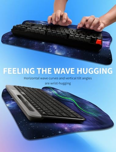 Ergonomic Wave Wrist Rest with Keyboard Stand, Cushioned Palm Rest, Comfortable Integrated Memory Foam for Natural Typing and Relieve Wrist Pain, Moon and Starry Sky