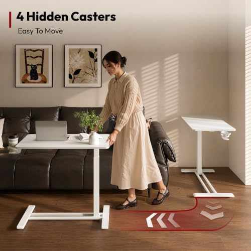 SANODESK 32''Pneumatic Adjustable Overbed Bedside Table with Hidden Casters