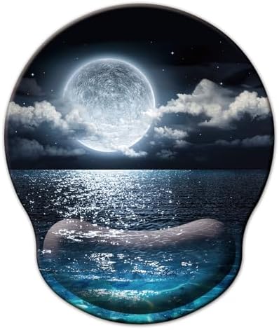Mouse Pad with Wrist Support, Ergonomic Mouse Pad with Memory Foam Wrist Rest Cushion, Non-Slip Rubber Base Gaming Mice Pad for Home Office Computer Laptop, Moonlit Night