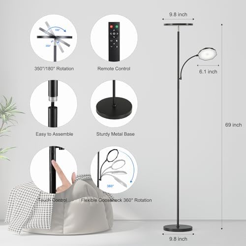 SUNMORY Floor Lamps for Living Room，LED Standing Lamp with Remote Control