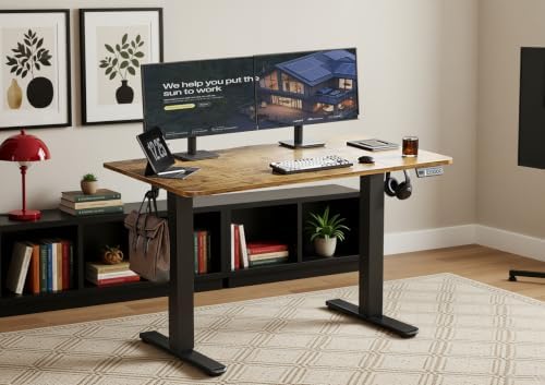 Seang Electric Standing Desk Adjustable Height, 55 x 24 Inch Sit Stand Desk with T-Shaped Frame, 3 Memory Presets & Cable Management for Home Office Computer Workstation, Black Frame/Rustic Brown Top