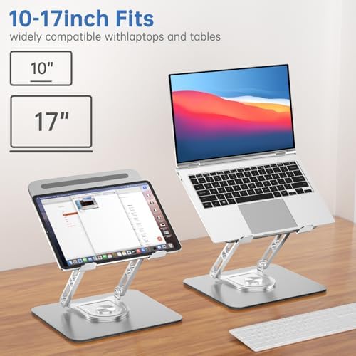 Laptop Stand for Desk Adjustable Computer Stand with 360 Rotating Base Ergonomic Laptop Riser Mount for Desk Foldable Protable Computer Desk Fits with MacBook Pro Air, Rectangle