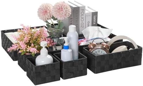 Posprica Small Baskets for Organizing(7 Set) Woven Storage for Shelves, Bathroom, Decorative Closet Organizer, Dresser Bins, Shelf