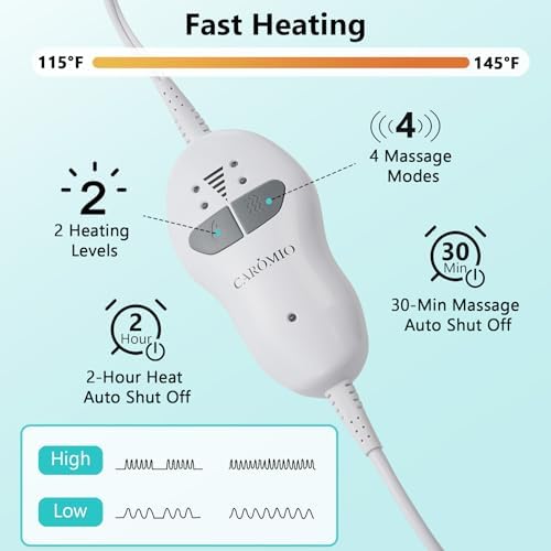 CAROMIO Massaging Heating Pad for Back Pain Relief, Neck and Shoulders