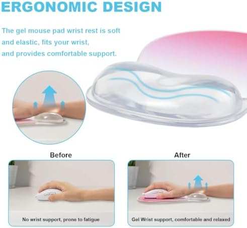 Gradient Pink Mouse Pad with Gel Wrist Rest Support, Ergonomic Mousepad