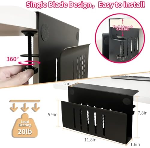 Desk Side Storage, Under Desk Storage, No Drill Steel Hanging Desk Organizer, Laptop Holder, Table Hanging Storages Holder for Office & Home (Black)