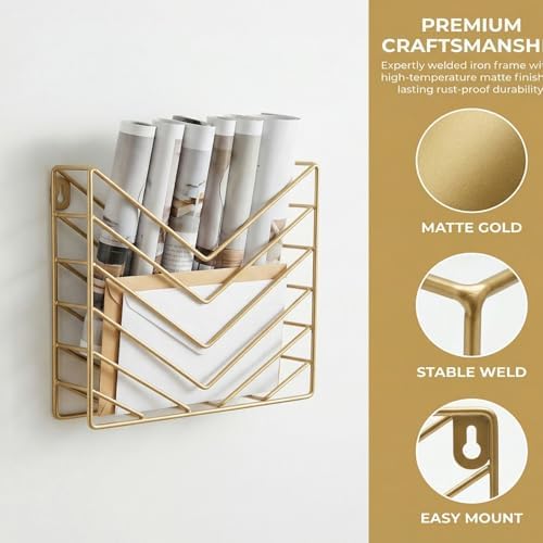 Wall Mounted Magzine Rack,Gold Wall Mount File Organizer