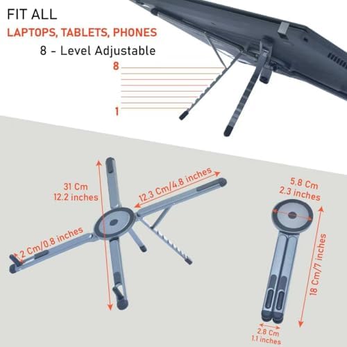 Foldable Laptop Stand, Adjustable w/Magnetic Phone Holder, Aluminum 10-16"