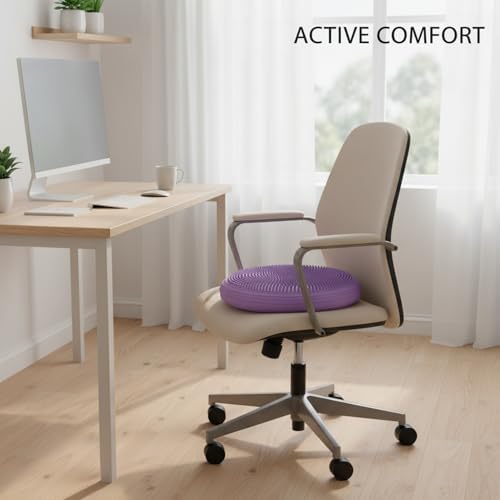 Inflatable Balance Disc Cushion, 13.4 Inch PVC Wobble Seat for Stability Training, Core Exercise & Office Chair Support, Portable Fitness Pad (Pink, Gray, Purple, Blue)