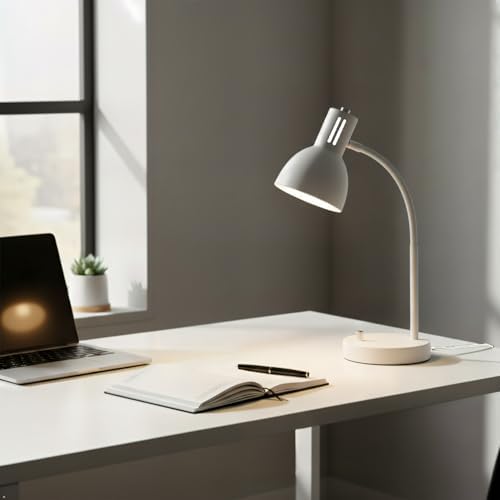 AFORTLO LED Desk Lamp,3 Color Temperature Changeable Table Lamp,Flexible Gooseneck Eye-Caring Book Reading Light for Home Office, Study, Nightlight with Bulb (White)