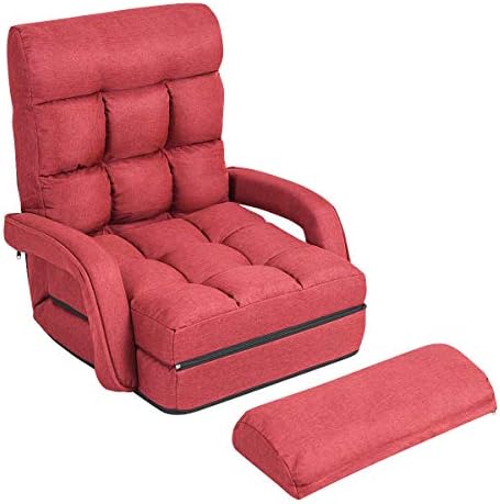 GIANTEX Folding Floor Chair with 6-Position Adjustable Backrest (Red)