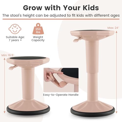 GLACER Wobble Stool, Height Adjustable 16.5-24" Flexible Seating (Pink)