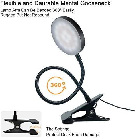 LiFMIRA Clip on Lamp, 8W 66 LED Bed Light for Reading, 5 Color Modes, 10 Brightness Levels, Eye Care, Flexible Gooseneck, Metal Clamp, USB Powered, Modern Design, Black