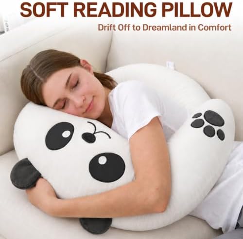 Lap Pillow, Cute Panda Crochet Pillow for Knitting, Crafting, Gaming, Reading and Phone Use on Bed, Sofa or Chair, U-Shaped Wrap Around Arm Support Cushion and Neck Pillow