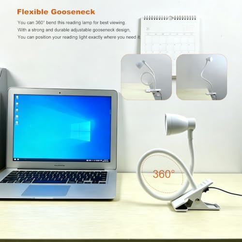 LED Clip Light 3 Color 10 Brightness Dimmable Clamp Desk Lamp White