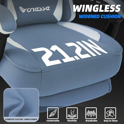 Vonesse Gaming Chair, Computer Chair Fabric with Pocket Spring Cushion, Office Chair with Footrest and Massage Lumbar Support, Reclining Gaming Chairs for Adults 250LBS (Blue)