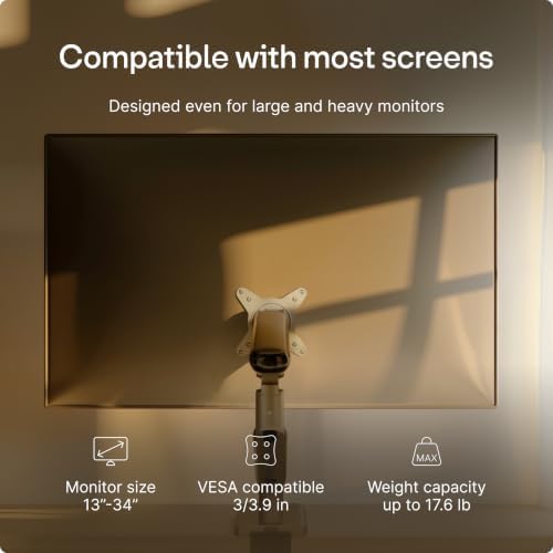 Desktronic Single Monitor Mount, Up to 34" & 8kg, 360° Rotation, Height Adjustable, Sturdy, Easy Install, for Large Screens, Ergonomic Design, Fits All VESA 75/100 Standards