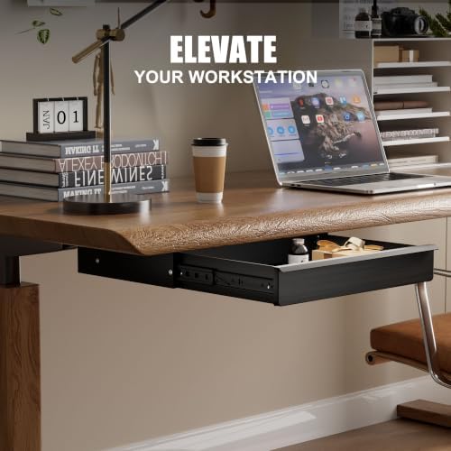 Under Desk Drawer, Black Solid Wood Panel – Sturdy Ball Bearing Slides, Easy Under-Desk Mount, Integrated Handle, Desktop Organizer for Office & Home Workstation
