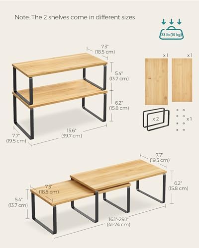 SONGMICS Cabinet Organizer Shelf, Set of 2 Spice Rack, Kitchen Storage