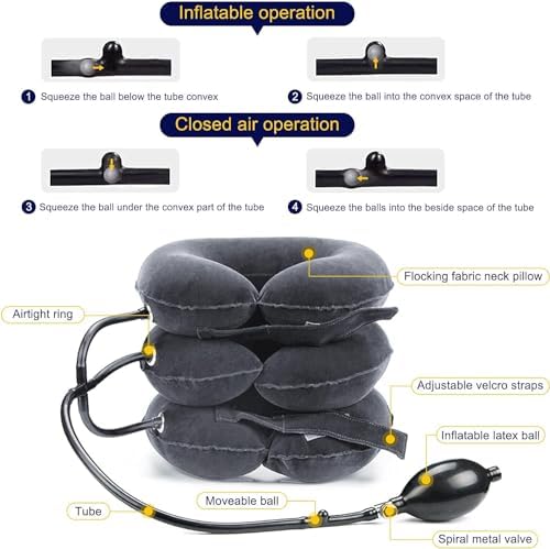 Neck Stretcher, Cervical Traction Device, Neck Traction Device, Cervical Neck Traction Device for Neck Pain Relief, Adjustable Inflatable Neck Brace, Neck Decompression Home Use (Dark Gray)