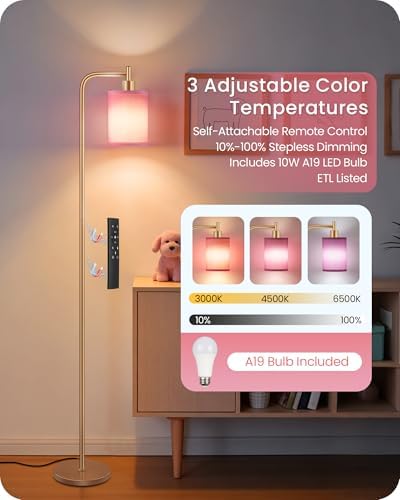 Dimmable Floor Lamp for Living Room with Remote & 10W Bulb