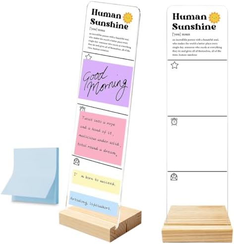Monitor Memo Board with Removable Wooden Base Acrylic Portable Sticky Note Holder, Human Sunshine Acrylic Message Board Sign Office Desk Desk Set Sticky Notes 100 Sheets