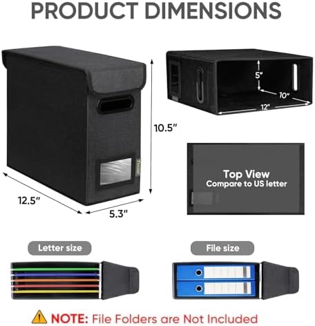 BALEINE File Organizer Box with Lid, Collapsible Hanging File Storage Box