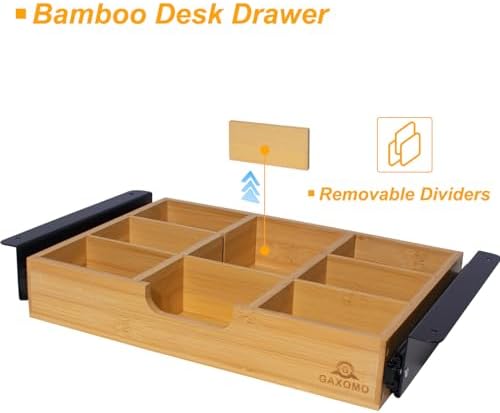 Under Desk Bamboo Drawer with U-Shaped Hollow Panel to Pull Out, 13'' Long & 9.5'' Deep Adjustable Space Storage Organizer for Sit Stand Workstation
