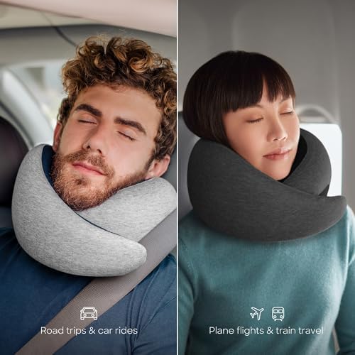 Ostrichpillow Go Neck Pillow - Premium Memory Foam Travel Pillow, 360º Ergonomic Design, Asymmetrical Sides, Travel Bag Included, Washable Modal Cover