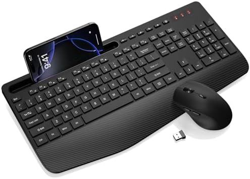 Wireless Keyboard and Mouse Combo - Full-Sized, Ergonomic Wrist Rest