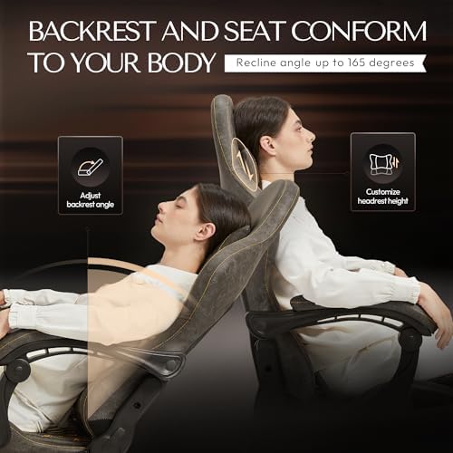 Dowinx Gaming Chair Big and Tall, Ergonomic PC Gaming Chair with Footrest & Massage, Racing Style Reclining Computer Chair for Adults, 400LBS Capacity - Heavy Duty Gamer Chair (Brown)