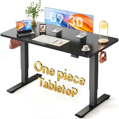 FEZIBO One-Piece Standing Desk, 55"x28" Seamless Tabletop Electric Height Adjustable for Home Office, Study Rooms & Multi-Device Workstations, Black