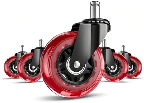 3 Inch Office Chair Wheels, Set of 5 (Red)