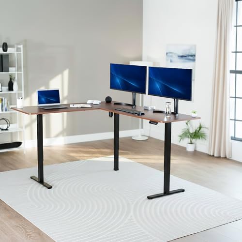 VIVO Dark Walnut 75 x 63 in Corner Standing Desk, DESK-E3CTD-75