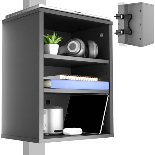 VIVO Black Clamp-on Desk Leg Shelving Unit, Storage Shelves, DESK-SHELF3CL