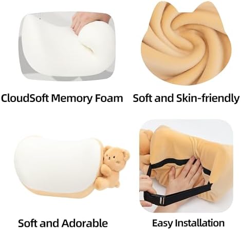 Car Headrest Pillow 2PCS Plush Bear ＆ Bunny Car Seat Headrest Pillow - Memory Foam Neck Support Cushions for Comfortable Driving, Easy Install & Washable (Brown)