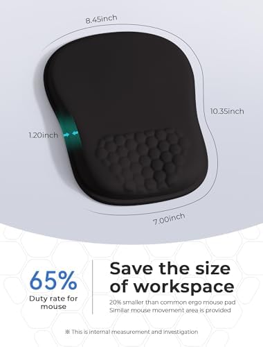 Minimalist Black Ergonomic Mouse Pad for Carpal Tunnel Pain Relief, 65% Usable Mouse Area in Compact Size, Memory Foam Concave Wrist Rest for Office, PC, Gaming
