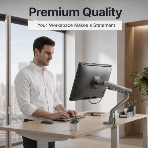3IDEE Flexi Pro Monitor Arm Monitor Mount for Desks (up to 40" & 11 kg) – Curved, Heavy Duty, Spring-Assisted, Height-Adjustable & Fully Articulated – VESA 75/100, Slim Aluminum Design – Space Grey