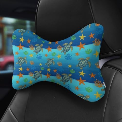 Car Seat Neck Pillow Sea Turtle 2 Pcs Memory Foam Headrest Support for Driving Travel Nap