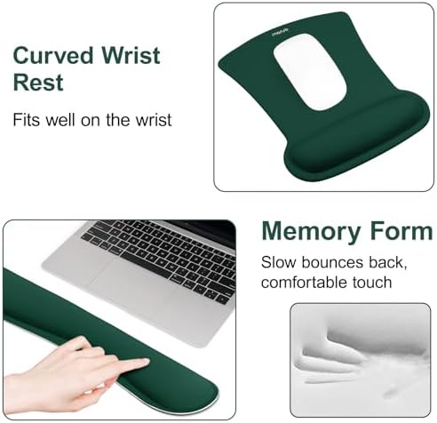 MOSISO Wrist Rest Support for Mouse Pad & Keyboard Set, Peacock Green