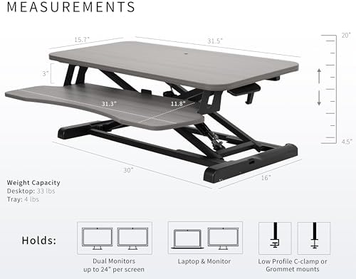 VIVO Dark Gray 32 inch Standing Desk Converter, DESK-V000KG