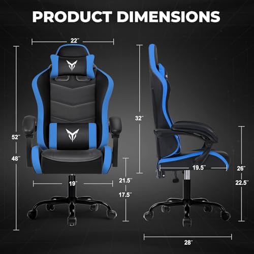 GTPLAYER Gaming Chair High Back Computer Chairs for Adults, Ergonomic Height Adjustable Recliner Chair 300lbs with Linkage Armrest and Lumbar Support for Home Office, Blue