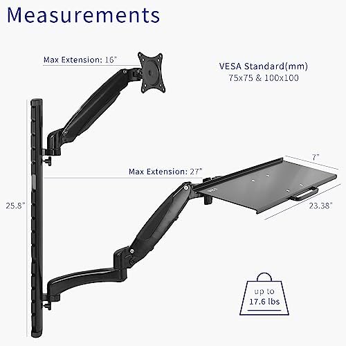 VIVO Black Sit-Stand Wall Mount Counterbalance Height Adjustable Monitor and Keyboard Workstation for Screens up to 27 inches STAND-SIT1K…