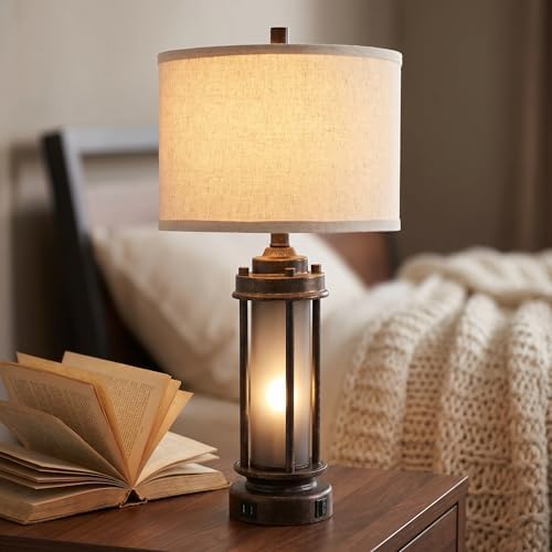 AIEAMPDO 25" Farmhouse Lamps for Living Room with 2 USB C+A Ports