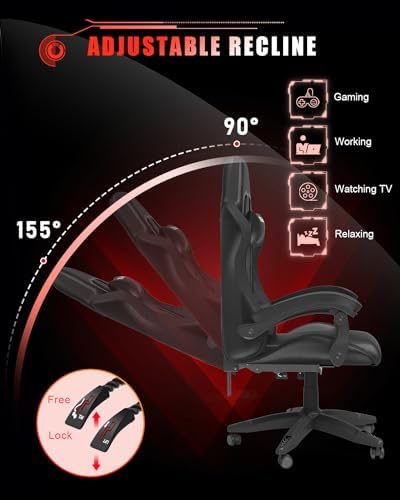 Racingreat RGB Gaming Chair for Adults & Kids, Lumbar Support, Black